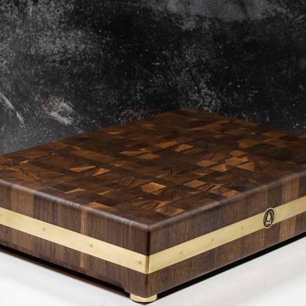 Giant Walnut Butcher Block with Brass Accents