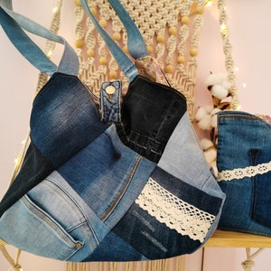PDF-Muster Jeans-Upcycling-Tasche mit Brillenetui oder Handy – auf Französisch