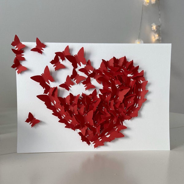 3D Schmetterlingskarte rot, Geburtstagskarte, Valentinskarte, Glückwunschkarte, Herzkarte, Liebeskarte, Hochzeitskarte, Muttertagsgeschenk