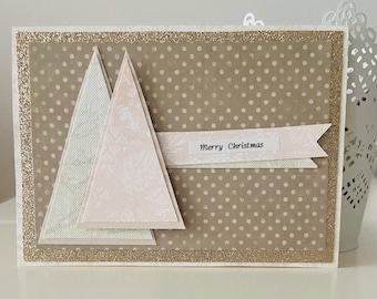 Carte de Noël 3D avec arbres de Noël, carte du Nouvel An, carte de vœux de Noël, poste de Noël fait à la main, Joyeux Noël, cadeau du Nouvel An