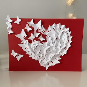 3D Schmetterlingskarte rot, Geburtstagskarte, Muttertagsgeschenk, Glückwunschkarte, Herzkarte, Liebeskarte, Hochzeitskarte, Valentinskarte