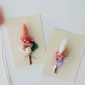 Carte d'anniversaire avec fleurs et roses séchées, durable, carte cadeau, carte de félicitations, carte de mariage, carte de fête des mères, mini bouquet image 2