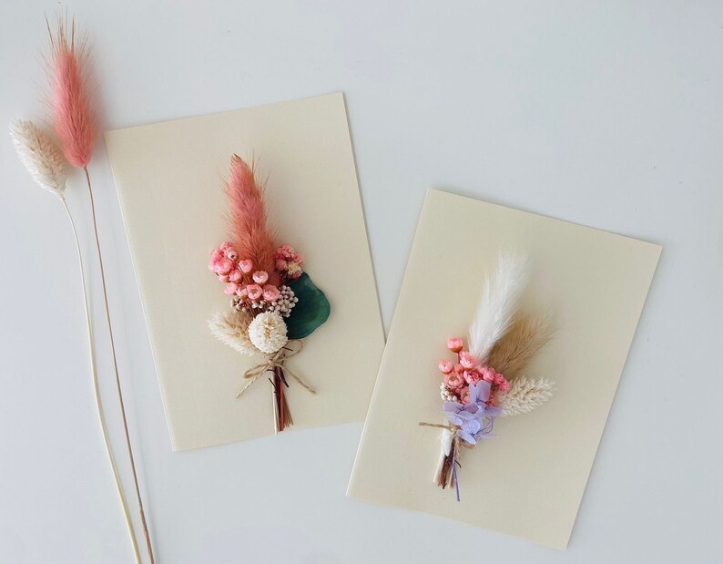 Carte d'anniversaire avec fleurs et roses séchées, durable, carte cadeau, carte de félicitations, carte de mariage, carte de fête des mères, mini bouquet image 2