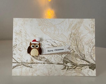 Carte de Noël 3D avec un hibou, poste de Noël, vœux de Noël, carte d'hiver, carte de nouvel an, carte de vœux, carte du Père Noël, carte de vacances