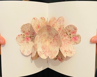 Carte fleur pop-up vintage 3D, carte fête des mères, carte anniversaire, carte Saint Valentin, carte d'amour, carte de voeux, carte de félicitations, carte de fiançailles