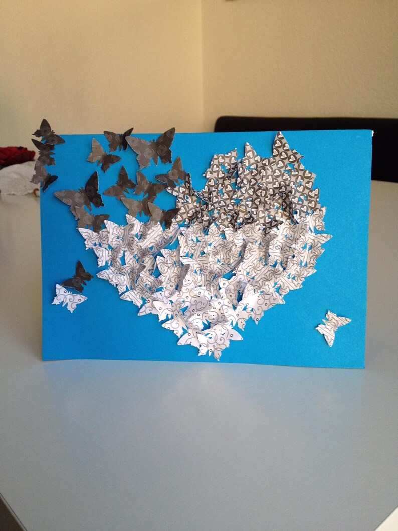Carte papillon 3D rouge, carte anniversaire, cadeau fête des mères, carte félicitations, carte coeur, carte amour, carte mariage, carte Saint Valentin Bleu