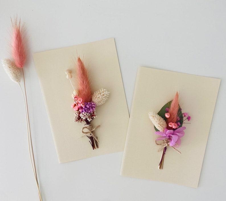 Carte d'anniversaire avec fleurs et roses séchées, durable, carte cadeau, carte de félicitations, carte de mariage, carte de fête des mères, mini bouquet Trockenblumen