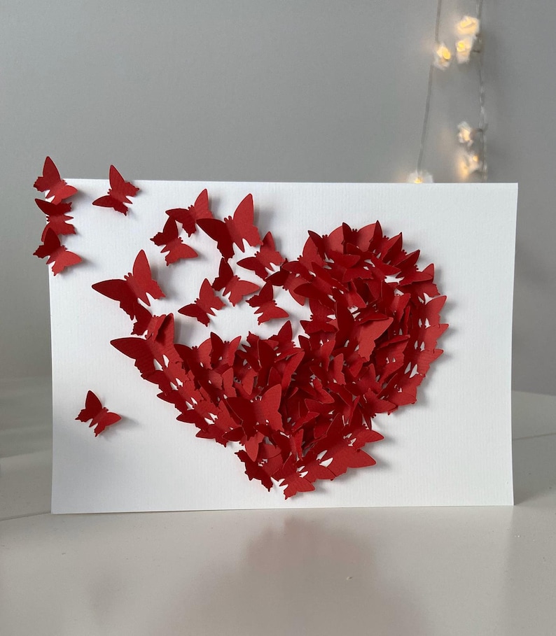 Carte papillon 3D rouge, carte anniversaire, carte Saint Valentin, carte félicitations, carte coeur, carte amour, carte mariage, cadeau fête des mères image 1
