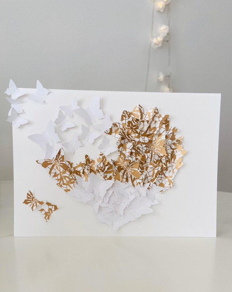 Carte papillon 3D rouge, carte anniversaire, cadeau fête des mères, carte félicitations, carte coeur, carte amour, carte mariage, carte Saint Valentin Blanc