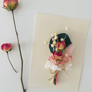 Carte d'anniversaire avec fleurs et roses séchées, durable, carte cadeau, carte de félicitations, carte de mariage, carte de fête des mères, mini bouquet image 4