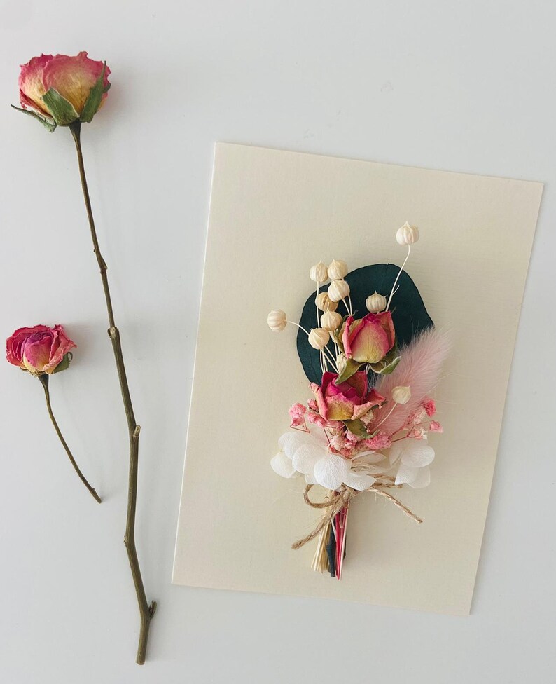 Carte d'anniversaire avec fleurs et roses séchées, durable, carte cadeau, carte de félicitations, carte de mariage, carte de fête des mères, mini bouquet image 4