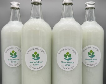 SPARSET Waschmittel vegan, 4x 1 Liter, nachhaltig, in Glasflasche