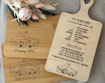 Tabla de desayuno para camping, tabla decorativa para autocaravana, tabla pequeña para campistas, regalo personalizado para camping, tabla de madera para cocina de camping, tabla de bambú
