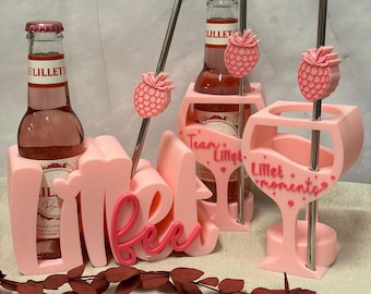 Lillet Geschenkset Flaschenhalter, Lillet Halter Geschenk, Lillet Deko Set, Lillet Geschenkidee, Lillet mit Strohhalm Topper