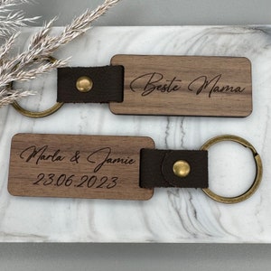 chaveiro personalizado de madeira, aba de couro sintético vintage, chaveiro de madeira gravado individual, presente com pingente de madeira