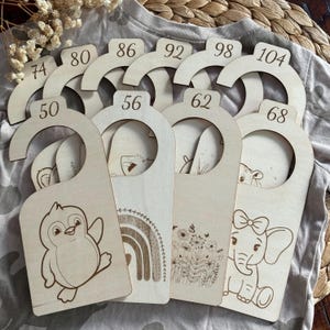 Séparateurs de vêtements, séparateurs de tailles, tailles 32 à 176 | en contreplaqué | Armoire | Chambre de bébé | Chambre d'enfant | Cadeau de naissance