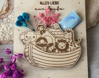 Gepersonaliseerd doopgeldgeschenk, houten communiegeldgeschenk, bevestigingsgeldgeschenk, religieus kindergeschenk, doopgeschenk, ark