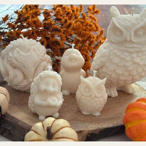 Forest animal candle, rapeseed wax owl candle, hedgehog rapeseed wax candle, fox candle, rabbit candle made of rapeseed wax, vegan animal candles - autumn decoration