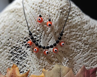 Perles en verre filé œil protecteur, entretoises en onyx et argent, boucles d'oreilles à crochets français en acier inoxydable