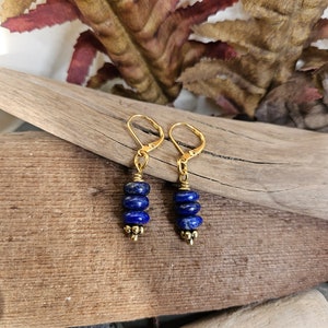 Lapis Lazuli, Flower shaped Head Pins, Brass Bead Wrap, Earrings