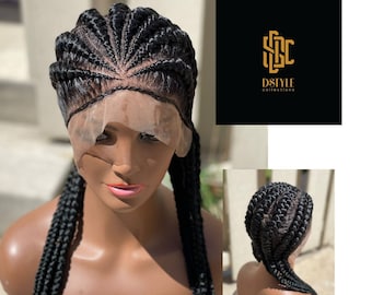 All Back Braided Wig | Cornrow Wig | Ghana Weaving | Lace Wig | 360 Lace Closure | Straight All Back