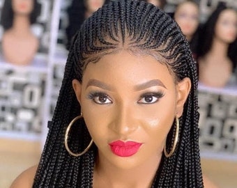 Cornrow Braided Wigs | Ghana Weaving | Lace Wig | Gift For Women | Twist Braid | Box Braid