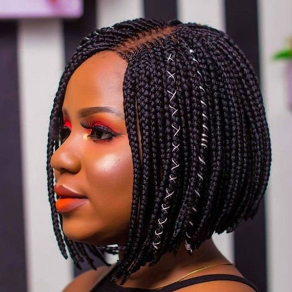Short Bob Braided Wig Twist Braid Handmade Natural Looking