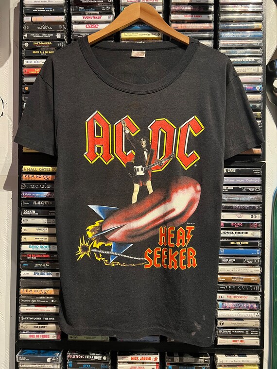 Kleding Gender-neutrale kleding volwassenen Tops & T-shirts T-shirts T-shirts met print Vintage 80s ACDC Heat Seeker World Tour 1988 tshirt 
