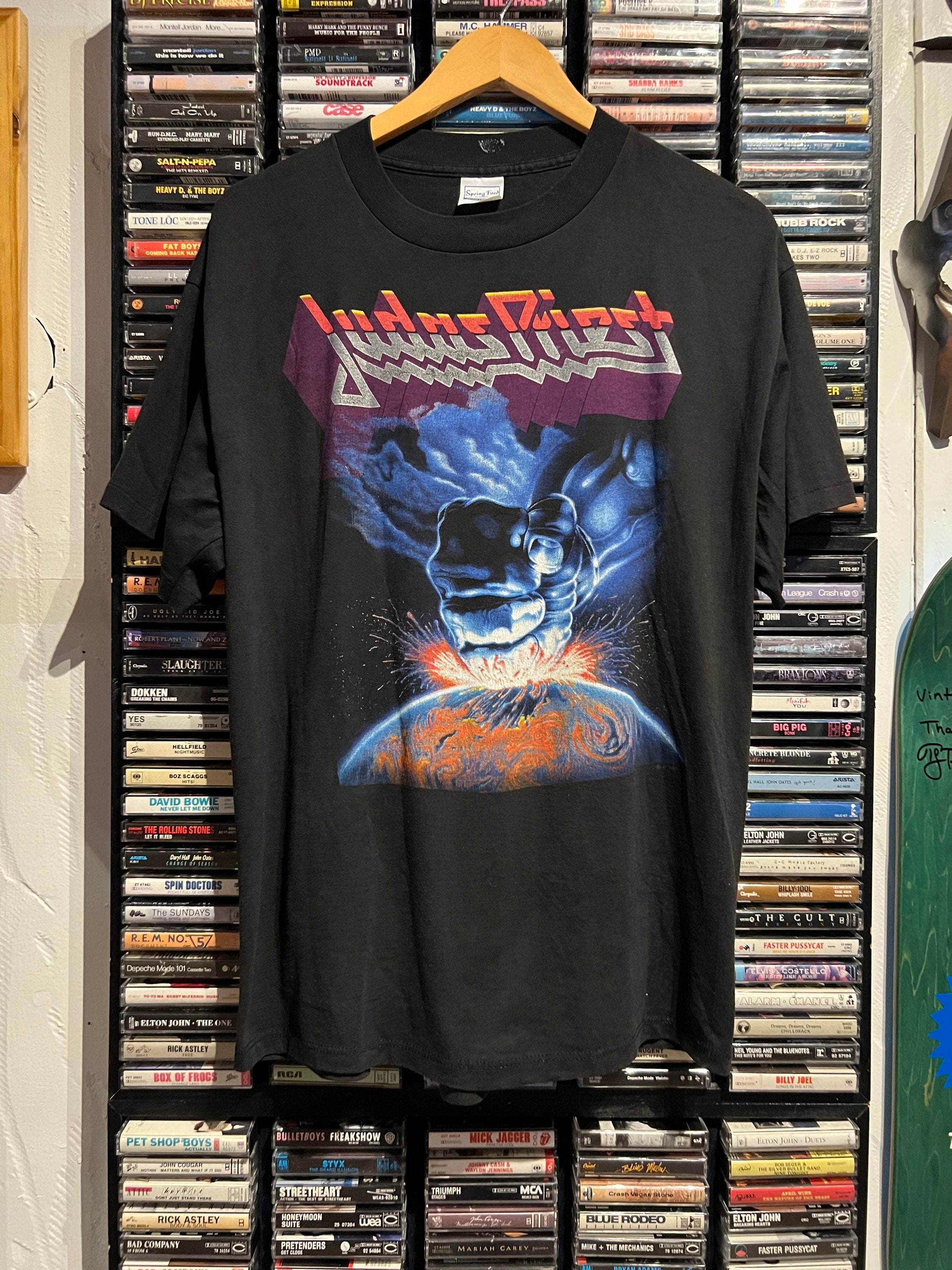 Kleding Gender-neutrale kleding volwassenen Tops & T-shirts T-shirts T-shirts met print Rock-'n-roll T-shirt uit de Judas Priest Band Vintage jaren 1980 Black Judas Priest 'I'm a Rocker Ram It Down Shove It Up' Grafische Band T-Shirt 