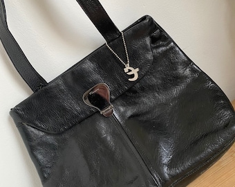 Vintage Italian black leather tote bag by Elmani