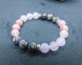 Bracelet "amour" en pierre naturelle - Rhodochrosite / rhodonite / Quartz rose