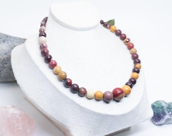 Natuurlijke mookaïet jaspis ketting | Jaspis kralen ketting | Ronde kralen ketting voor kristaltherapie.