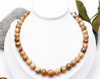 Jaspis ketting met natuurlandschapsontwerp | Sieraden van natuursteen | Kralenketting voor mannen en vrouwen | Handgemaakt cadeau-idee | Lithotherapie ketting