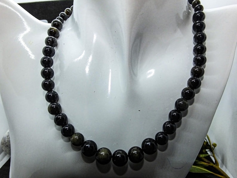 Collier en obsidienne dorée naturelle Perles obsidienne or image 3