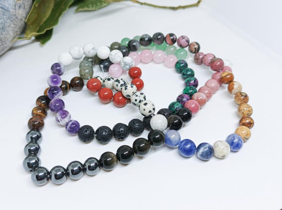Lot perles pierres naturelles 8mm (100+ perles en pierres fines) - Perles pour bijoux, DIY, Mélange perles, Perles lithothérapie