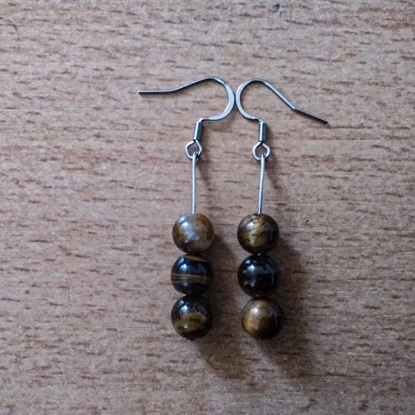 Oeil de tigre - boucles d'oreilles pierres fines