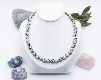 Dalmatische jaspis ketting | Natuurstenen ketting | Lamparci jaspis ketting | Gevlekte jaspis kralenketting | Gevlekte jaspis