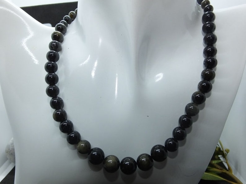 Collier en obsidienne dorée naturelle Perles obsidienne or image 1
