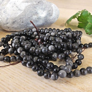 Silver Obsidian - Pack of 90 8mm beads - Natural celestial eye obsidian
