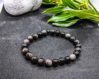 Bracelet en obsidienne argentée