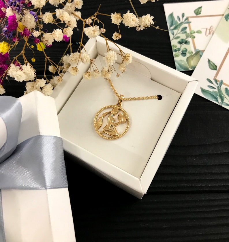 Virgo necklace Zodiac necklace Astrology necklace Horoscope necklace Gold zodiac Virgo zodiac Coin necklace Zodiac jewelry Zodiac gift