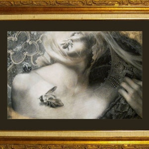 Accepting -  framed original charcoal drawing