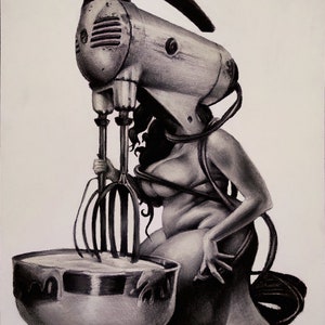 Miss Mixer - original charcoal drawing