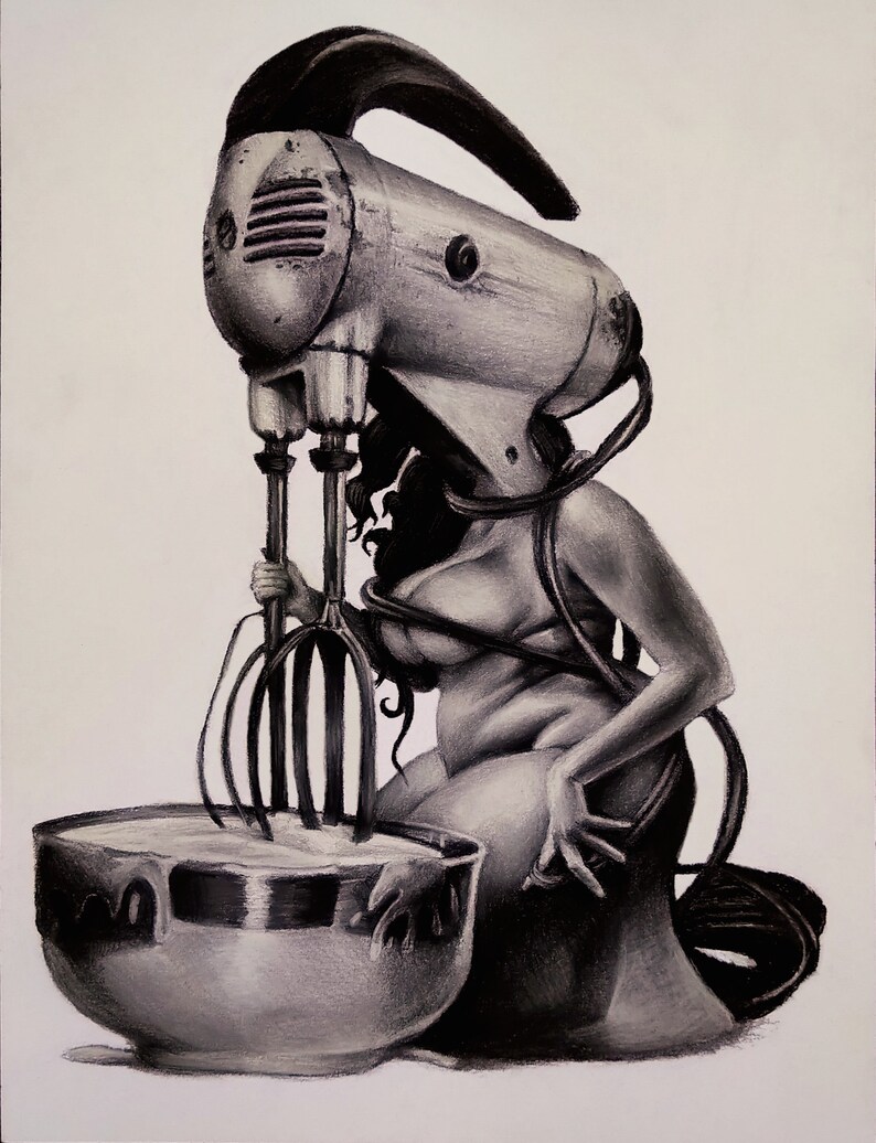 Miss Mixer - Original Charcoal Drawing - Etsy