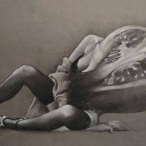 Sliced - 12&quot;x 18&quot; charcoal drawing