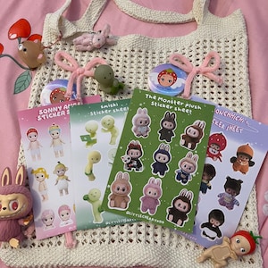 Labubu, Sonny Angel, Monchhichi & Smiski Inspired Trinket Sticker Sheets – Cute Collectible Character Stickers for Journals and Crafts
