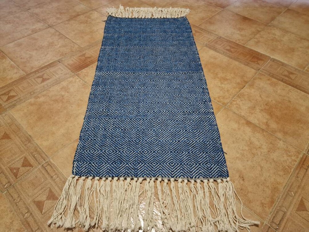 Small Sky Blue Rug, Hand Woven Rug , Hallway Rug , Bathroom Rug , Super ...