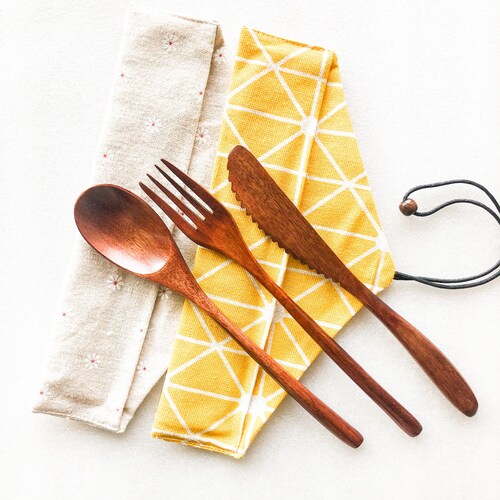 Japanese Style Wooden Cutlery Setzero Waste Plastic Free Etsy
