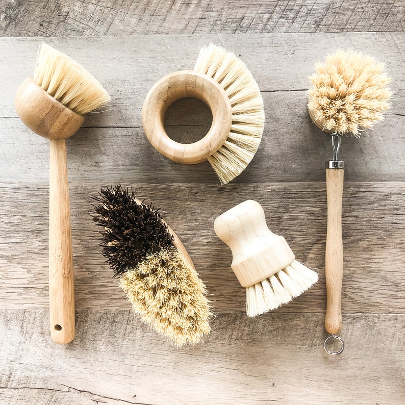 Natural Zero Waste Bamboo Kitchen Brush Set-Eco Friendly Plastic Natural Zero Waste Bamboo Kitchen Brush Set-Eco Friendly Plastic