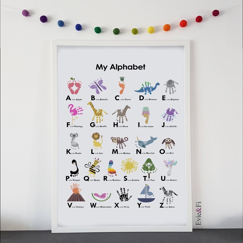 Alphabet Print Personalised ABC Poster Handprint Footprint Etsy